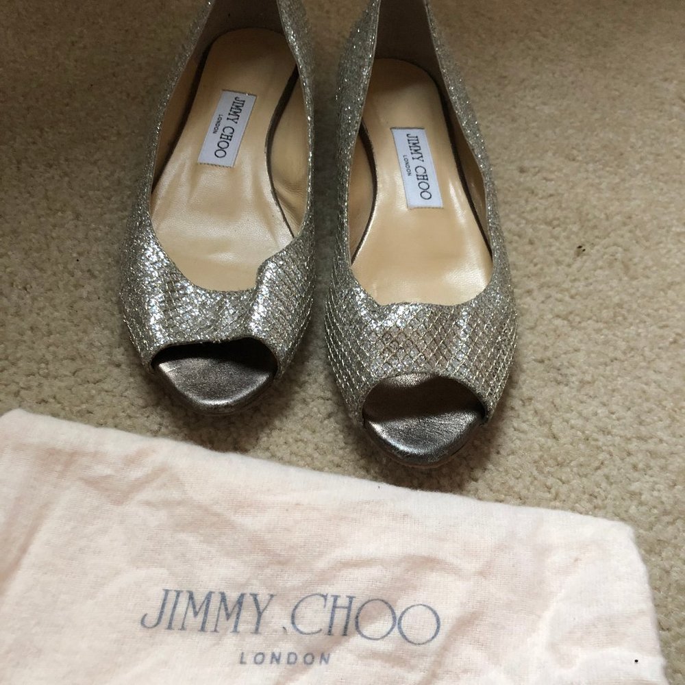 Jimmy Choo Gold Peep Toe Flats